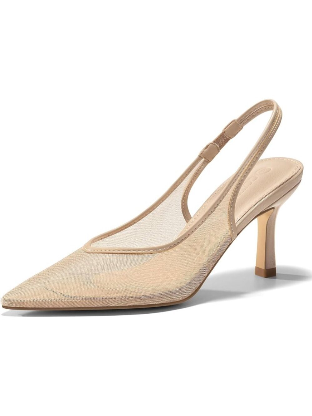 Women's Khaki Mesh Slingback Kitten Heels Pointed Toe Low Heel Pumps Sexy Shoes - Picture 1 of 6